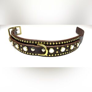 Paco Brown Stud and Gem Leather Collar